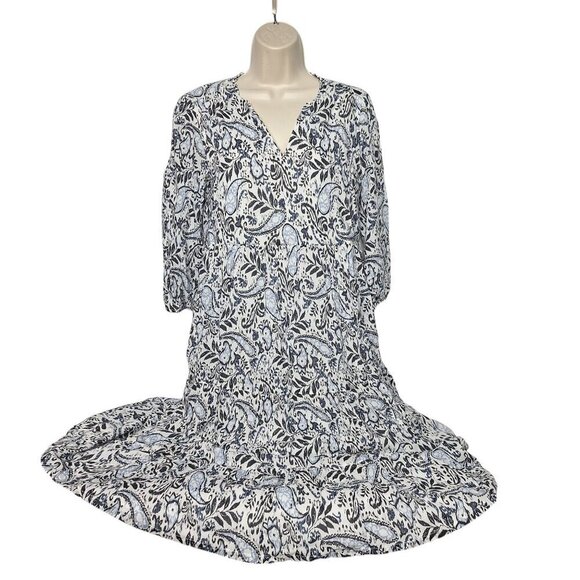 Lucky Brand Women's Paisley A Line Midi Dress Blue White Small - Picture 1 of 4